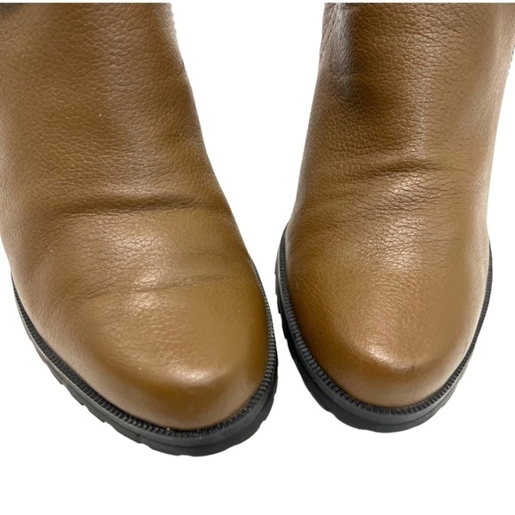 H by Halston Cara Leather Camel Block Heel Lug Sole Booties Womens 8 - Picture 4 of 13